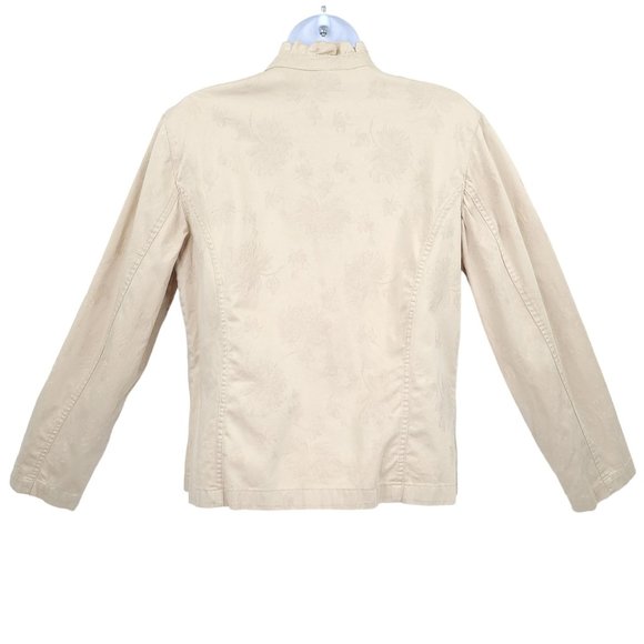 Chicos Ruffled Collar Front Button Jacket Womens Size 0 US 4 Tan - Picture 2 of 12